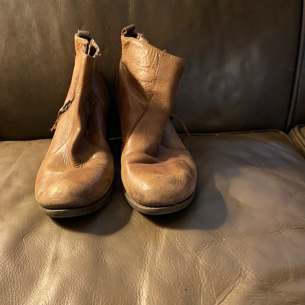 Brown leather booties